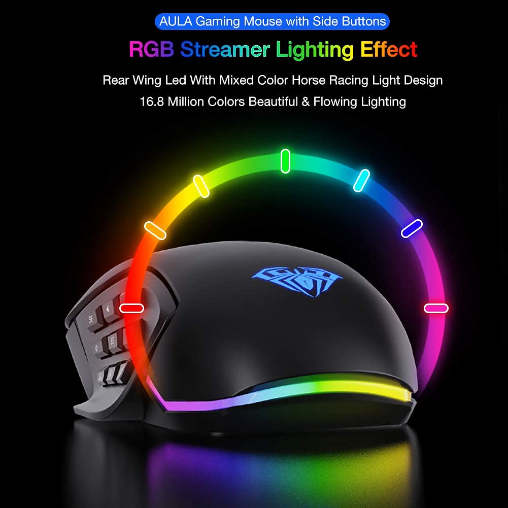 Amazon | Aula H510-BLACK MMO ゲーミングマウス バックライト付きRGB
